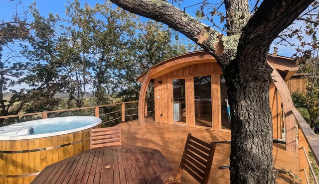 Four-season wooden cabin with a 2-person hot tub in BELLOC