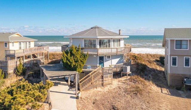 Sun Realty panoramic ocean views abound at this oceanfront Duck home in Duck